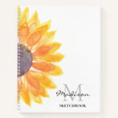 名前モノグラム水彩ひまわりスケッチブック ノートブック (正面)