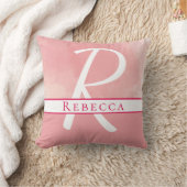 名前モノグラム水色ピンク クッション (ブランケット)