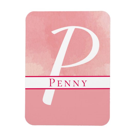 名前モノグラム水色ピンク マグネット (縦)