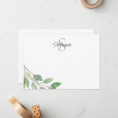 名前モノグラム緑 ノートカード (正面/裏面インサイチュ)