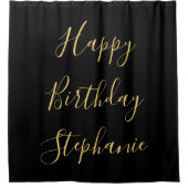 名前モノグラム金ゴールドブラック誕生日バスルーム シャワーカーテン (正面)