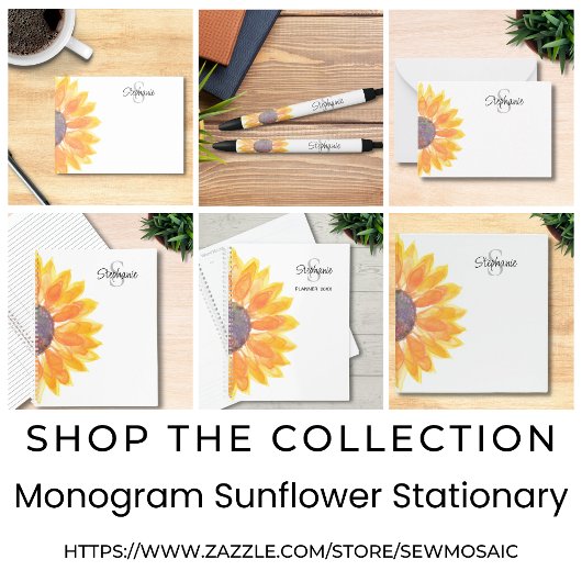 名前モノグラム黄色ひまわり 黒ボールペン