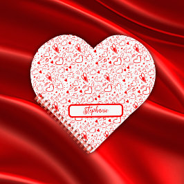 名前モノグラム(白の赤いハート付き) | ノートブック