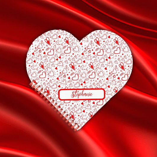 名前モノグラム(白の赤いハート付き) | ノートブック