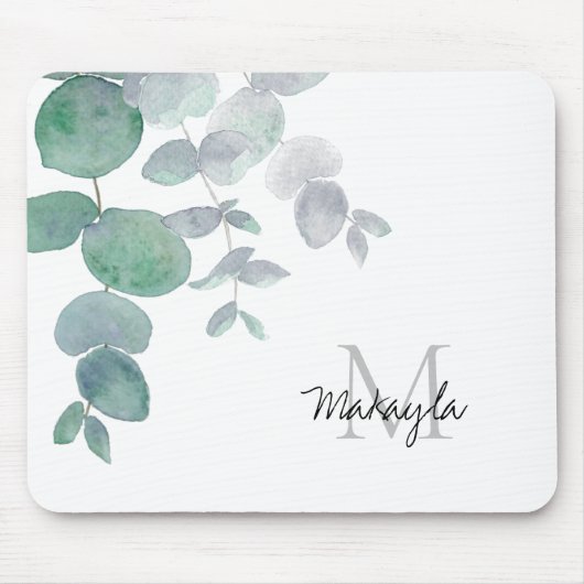 名前モノグラムEucalyptus緑 マウスパッド (正面)