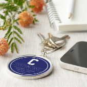 名前ユニークとモノグラムテンプレート | ネイビーブルー キーホルダー (側面)