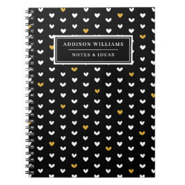 名前ユニークバレンタインの金ゴールドハートパターン ノートブック