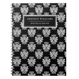 名前ユニーク白黒フローラダマスクカスタム ノートブック