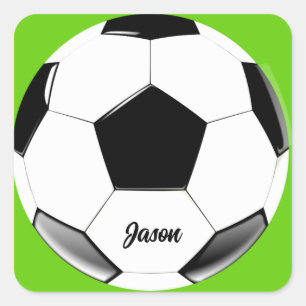 名前ライムグリーン付きサッカーボール スクエアシール
