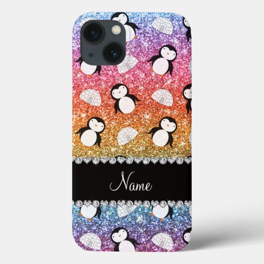 名前レインボーパーソナライズされたグリッターペンギン Case-Mate iPhoneケース (裏面)