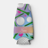 名前レインボーパーソナライズされたゴルフボールティーハート ボトルクーラー (正面)