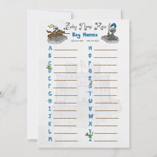 名前レースベビーシャワーゲームカード 招待状 (裏面)