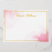 名前ロマンチックなスクリプトのピンクの水の色の箔のノーテカード 箔招待状 (正面)