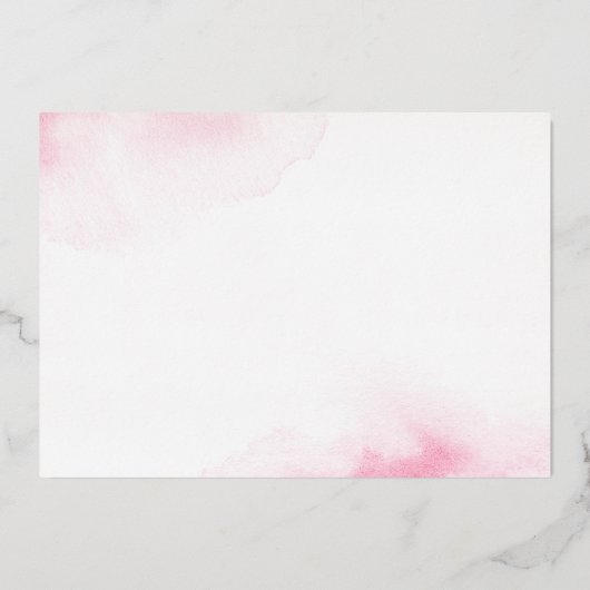名前ロマンチックなスクリプトのピンクの水の色の箔のノーテカード 箔招待状 (裏面)