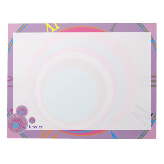 名前ローマ数字クロックPink Purple ガーリー Blue ノートパッド (正面)