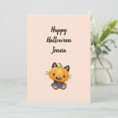 名前付きのかわいいハロウィンのかぼちゃの猫 シーズンカード (スタンド正面)