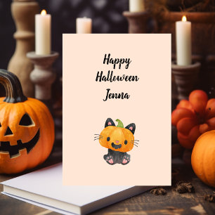 名前付きのかわいいハロウィンのかぼちゃの猫 シーズンカード