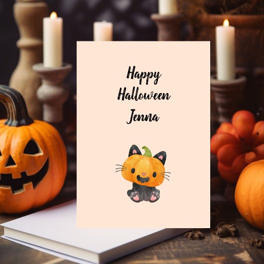 名前付きのかわいいハロウィンのかぼちゃの猫 シーズンカード