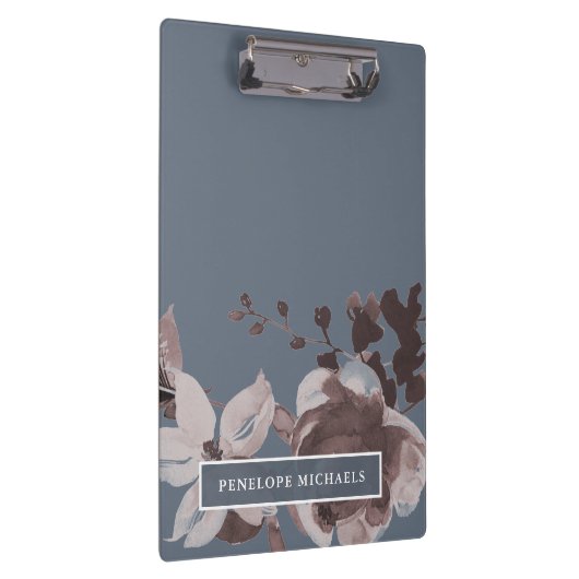 名前付きのスモーキー ブルーとダスティ ローズの花 クリップボード (右)