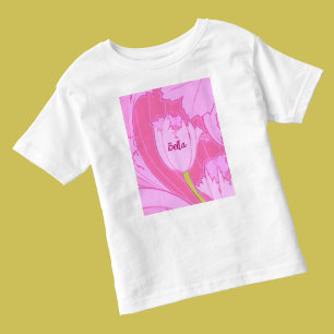 名前付きのプリティピンクチューリップフラワーデザイン トドラーTシャツ