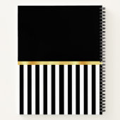 名前付きの上品な赤いボウ黒とストライプ白の ノートブック (裏面)