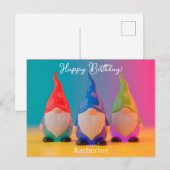 名前付きの光沢のあるセラミック ゴnome フィギュアの3体セット ポストカード (正面/裏面)