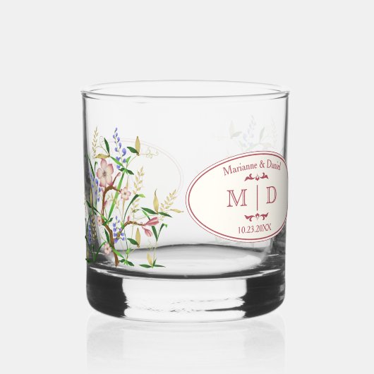 名前付きの花のヴィンテージフレンチスタイルのガラス ウイスキーグラス (裏面)