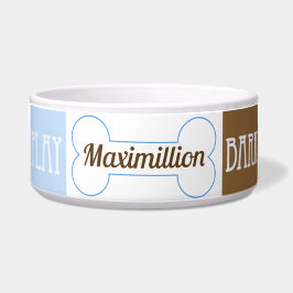 名前付きの青い緑市松模様にと茶色の正方形 ボウル