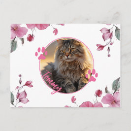 名前付きオリジナルペット写真ポストカード - 花柄フレーム ポストカード