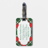 名前付きタータンチェックグリーン、赤と白のラゲッジタグ ラゲッジタグ (裏面縦)