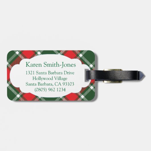名前付きタータンチェックグリーン、赤と白のラゲッジタグ ラゲッジタグ (裏面横)