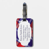 名前付きタータンチェックブルー、赤と白のラゲッジタグ ラゲッジタグ (裏面縦)