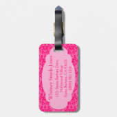 名前付きダマスク熱ピンクの荷物タグ ラゲッジタグ (裏面縦)