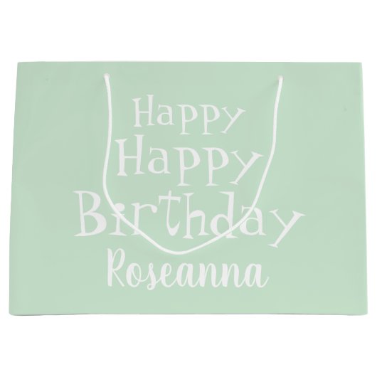 名前付きパステルグリーンハッピーバースデー ラージペーパーバッグ (正面)