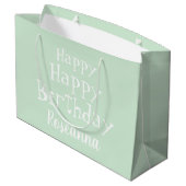名前付きパステルグリーンハッピーバースデー ラージペーパーバッグ (裏面アングル)