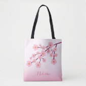名前付きピンクの桜の花の枝のイラスト トートバッグ (正面)
