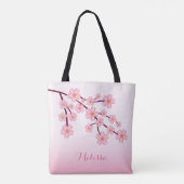 名前付きピンクの桜の花の枝のイラスト トートバッグ (裏面)