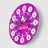名前付きピンクの紫色のドットの簡単へ読 ラージ壁時計 (傾斜)