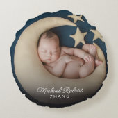 名前付きフォト生まれたばかりのベビー ラウンドクッション (裏面)
