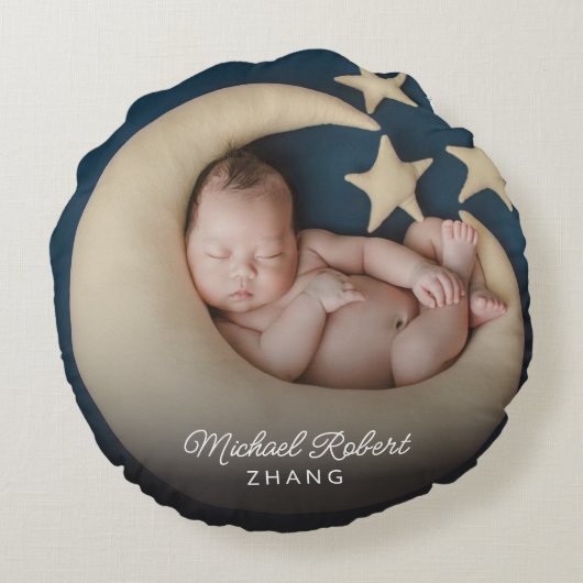 名前付きフォト生まれたばかりのベビー ラウンドクッション (裏面)