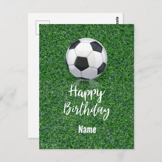 名前付きプレイヤーのためのサッカーバースデー ボール付き ポストカード (正面/裏面)
