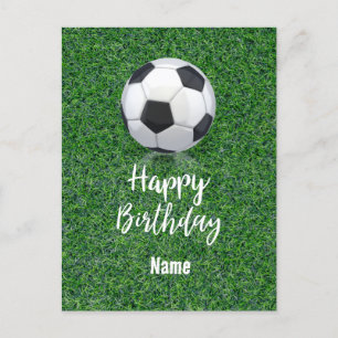 名前付きプレーヤーのためのボール付きサッカー誕生日 ポストカード