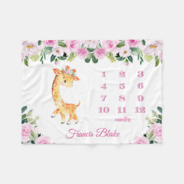 名前付きベビーガールキリンマイルストーンブランケット フリースブランケット