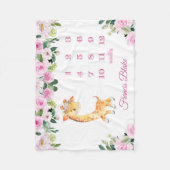 名前付きベビーガールキリンマイルストーンブランケット フリースブランケット (正面)