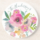 名前付きボヘミアンパステルウォーターカラーバラ コースター (正面)