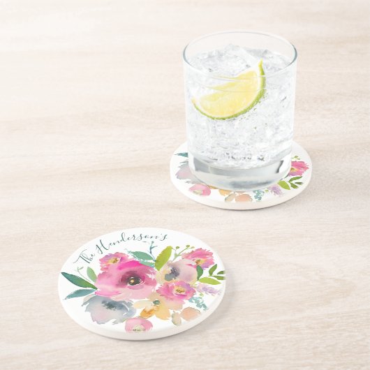 名前付きボヘミアンパステルウォーターカラーバラ コースター (側面)