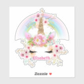 名前付きユニコーンピンク金ゴールド花女の子10代の贈り物 シール (シート)