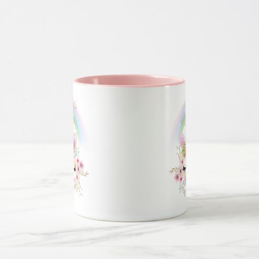 名前付きユニコーンピンク金ゴールド花女の子10代の贈り物 マグカップ (中央)