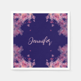 名前付き水色マグノリアフローラネイビーブルー スタンダードカクテルナプキン