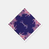 名前付き水色マグノリアフローラネイビーブルー スタンダードカクテルナプキン (角)